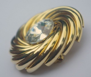 Vintage Gold Tone and Clear Rivoli Brooch
